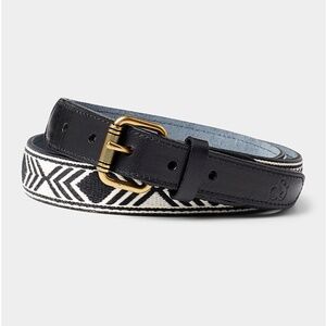 Scotch & Soda unisex black and white Western embroidery leather belt NWT